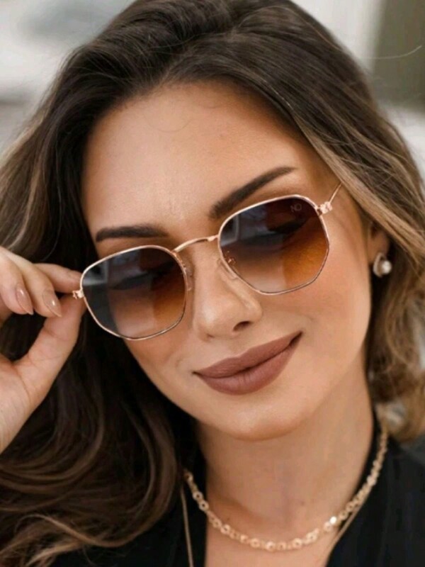 Óculos De Sol Hexagonal Quadrado Masculino Feminino Oculos Vintage