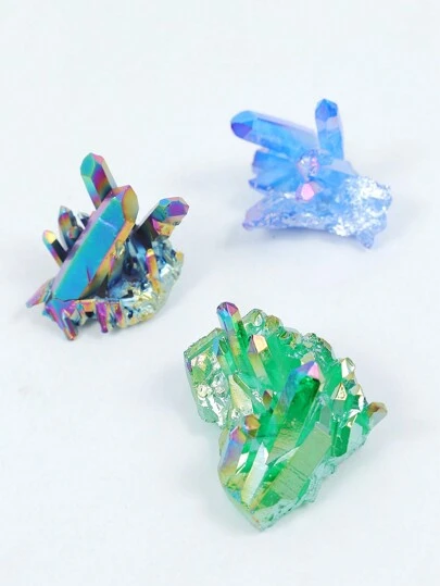 1pc Simple And Beautiful Natural Crystal Coated Colorful Crystal Green Crystal Cluster Mineral Magnetized Ore Decoration