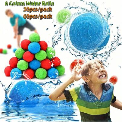 30/60pcs Certified Water Bombs Balloons Water Absorbent Trampoline Toys For Summer Pool Party In Outdoor 6 Colors