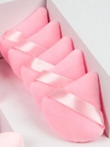 10pcs Triangle Pink Velvet Powder Puff Pizza Powder Mini Face Makeup Sponge Cosmetic Washable Lightweight Makeup Tools Suitable For All Skin Types, Makeup Beginners, Ideal For Wet And Dry Loose Powder Application