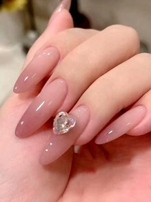 30Pcs Pink Ombre Sharp Tip Heart Rhinestone Nail Foils With 1Pc Nail Pusher & 1Pc Jelly Gel Press On Nails Nail Supplies Nails - Baby Pink - View 4