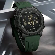 NAVIFORCE數字手錶 運動矽膠帶男士手表 頂級品牌豪華原創LED碼錶 喚醒鬧鐘日期星期多功能防水男士電子時鐘禮物7104 - 黑色 - 查看 9