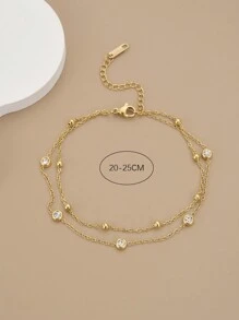1 pieza Tobillera de moda de verano para mujer de acero inoxidable con strass (El número de cuentas puede tener una desviación, el número de cuentas está sujeto al tamaño)