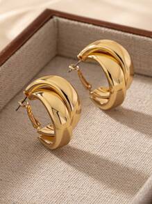 1 Par Pendientes De Diseño C Dorados De Moda Europeos Y Americanos Adecuados Para Uso Diario Por Mujeres - Amarillo Oro - Ver 5