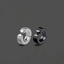 1pc Punk Style Men Stainless Steel Round Clip-On Earring - No Piercing Required - Silver - View 8