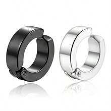 1pc Punk Style Men Stainless Steel Round Clip-On Earring - No Piercing Required - Silver - View 7
