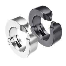 1pc Punk Style Men Stainless Steel Round Clip-On Earring - No Piercing Required - Silver - View 2