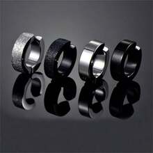 1pc Punk Style Men Stainless Steel Round Clip-On Earring - No Piercing Required - Silver - View 4