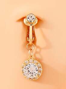 Piercing perfecto Cuff de ombligo con decoración redonda de circonitas cúbicas acero inxodable para mujeres y hombres No se necesita perforación Joyería para el cuerpo del tabique - Amarillo Oro - Ver 2