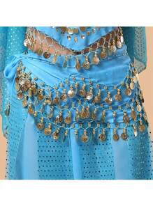 Belly Dance Hip Scarf With 98 Coins, Dance Golden Coin Belt, Dance Practice Training Hip Scarf Halloween Summer, School Fall, Autumn, Halloween