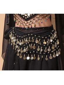 Belly Dance Hip Scarf With 98 Coins, Dance Golden Coin Belt, Dance Practice Training Hip Scarf Halloween Summer, School Fall, Autumn, Halloween