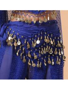 Belly Dance Hip Scarf With 98 Coins, Dance Golden Coin Belt, Dance Practice Training Hip Scarf Halloween Summer, School Fall, Autumn, Halloween