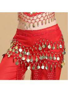 Belly Dance Hip Scarf With 98 Coins, Dance Golden Coin Belt, Dance Practice Training Hip Scarf Halloween Summer, School Fall, Autumn, Halloween