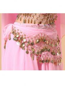 Belly Dance Hip Scarf With 98 Coins, Dance Golden Coin Belt, Dance Practice Training Hip Scarf Halloween Summer, School Fall, Autumn, Halloween