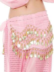 Belly Dance Hip Scarf With 98 Coins, Dance Golden Coin Belt, Dance Practice Training Hip Scarf Halloween Summer, School Fall, Autumn, Halloween