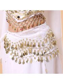 Belly Dance Hip Scarf With 98 Coins, Dance Golden Coin Belt, Dance Practice Training Hip Scarf Halloween Summer, School Fall, Autumn, Halloween