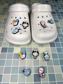 1 bộ 5 chiếc bùa giày họa tiết hoạt hình bác sĩ tương thích với guốc, lý tưởng cho kỳ nghỉ ở bãi biển, quà tặng, trang trí giày DIY - Nhiều màu - Xem 1