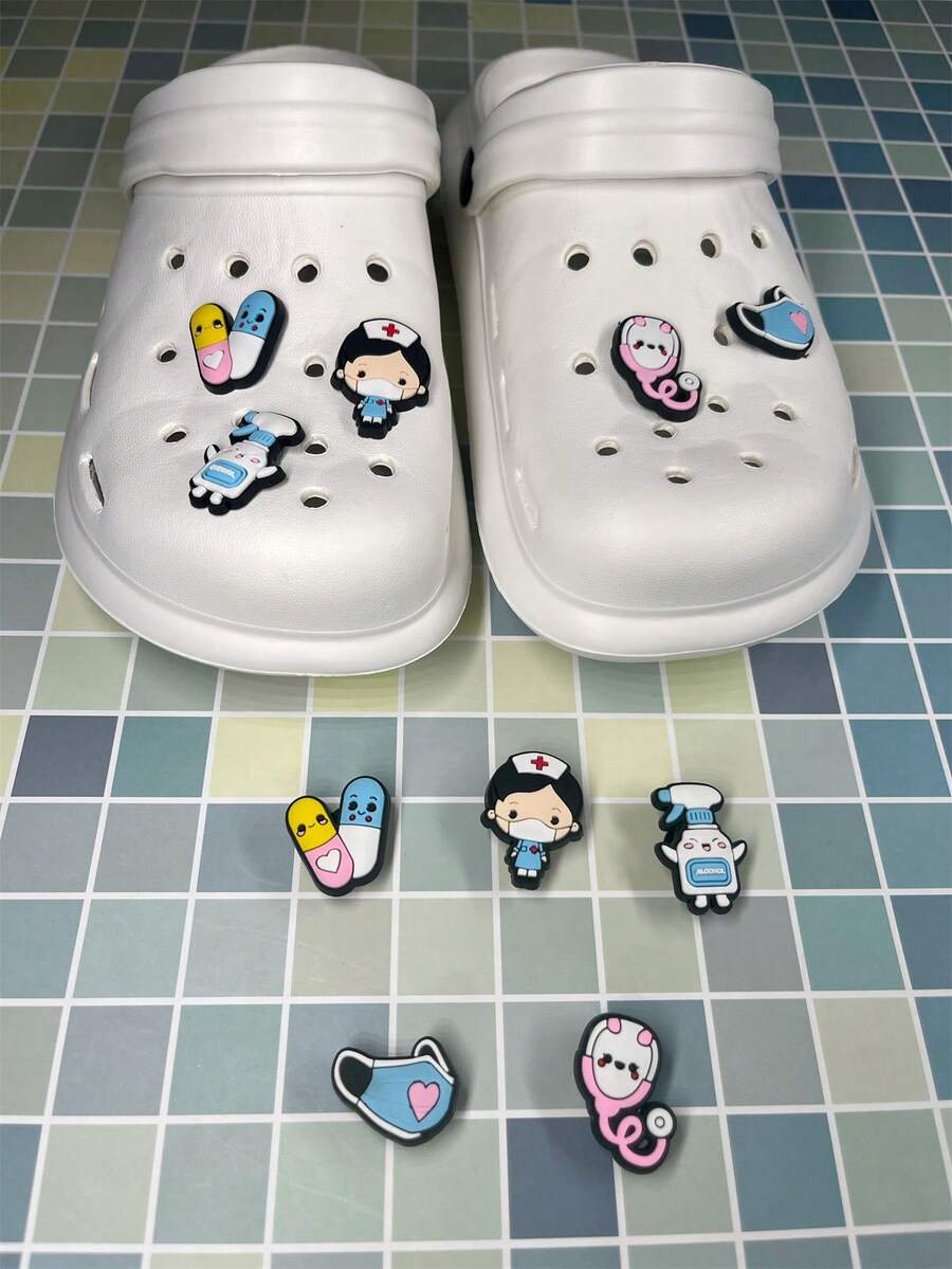 1 bộ 5 chiếc bùa giày họa tiết hoạt hình bác sĩ tương thích với guốc, lý tưởng cho kỳ nghỉ ở bãi biển, quà tặng, trang trí giày DIY - Nhiều màu - Xem 1