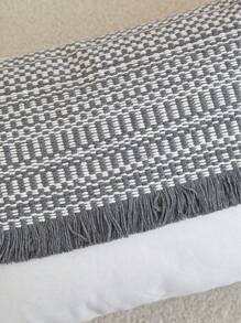 1pc Gray Textured Linen-Like Patchwork Decorative Pillow Cover, Suitable For Indoor Decor, All Season