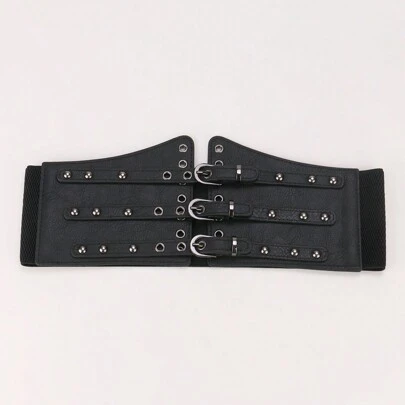 1pc Women's Black Punk Style Elastic Corset Belt With Wide Waistband For Plus Size, Goth Halloween Waist Traineraccessories For Ladies For Dress Goth Punk Black Belt Women Corset Belt For Dress,Waist Trainer Waist-Shaping For Waist Slimming And Tummy Control