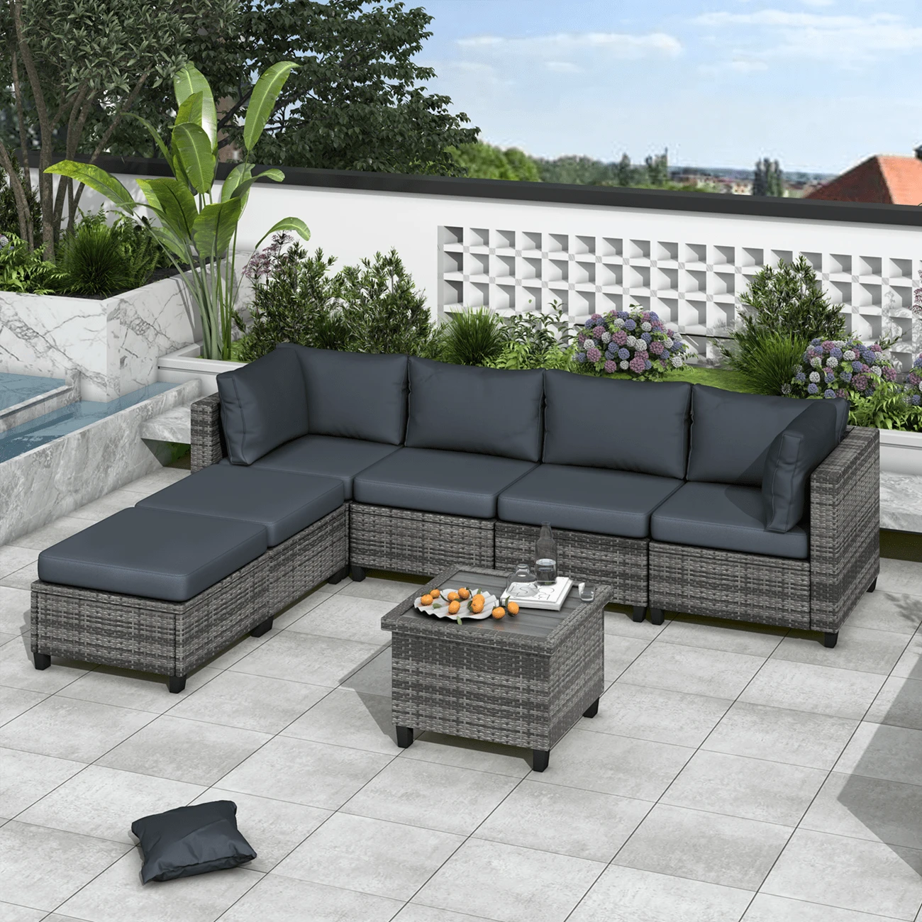 Nestfair 7-Piece Wicker Patio Conversation Set With Cushions And Coffee Table