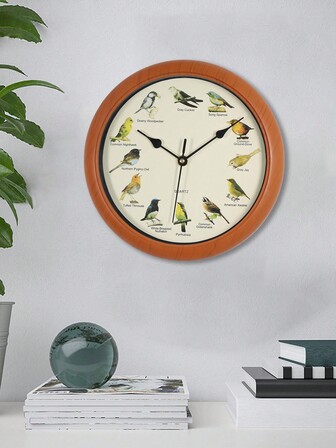 1入組10''/13'' 啼鳥牆鐘，12種鳥叫聲，無跳秒靜音時鐘，夜間自動靜音，適用於書房、客廳、餐廳、廚房，(不包含電池)