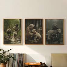 3pcs Jesus And Lamb Gallery Christian Canvas Wall Art Posters, Modern Art, Jesus And Lamb Chasing,  Christian Gift Poster, Ideal For Jesus Room Decoration, Bedroom Living Room Hallway, Wall Art, Wall Decor, Home Decor, Unframed - Color - View 1