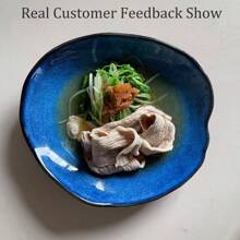 1pc Nordic Ceramic Food Dish Plate Household Pottery Asymmetric Dish Salad Platter Cat Eye Blue Color Dish