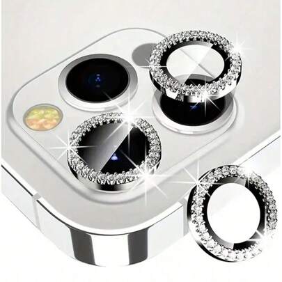 1 Set Flash Diamond Rhinestone Camera Lens Protector Film Set For Phone 12/12 Mini/12 Pro/12 Pro Max,Phone 13/13 Mini/13 Pro/13 Pro Max,Phone 11/11 Pro/11 Pro Max,Phone 14/14 Puls/14 Pro/14 Pro Max,Phone 15/15 Puls/15 Pro/15 Pro Max, Inlaid Imitation Diamond Decorated Camera Cover Tempered Glass Protecting Cover, Colorful Imitation Diamond