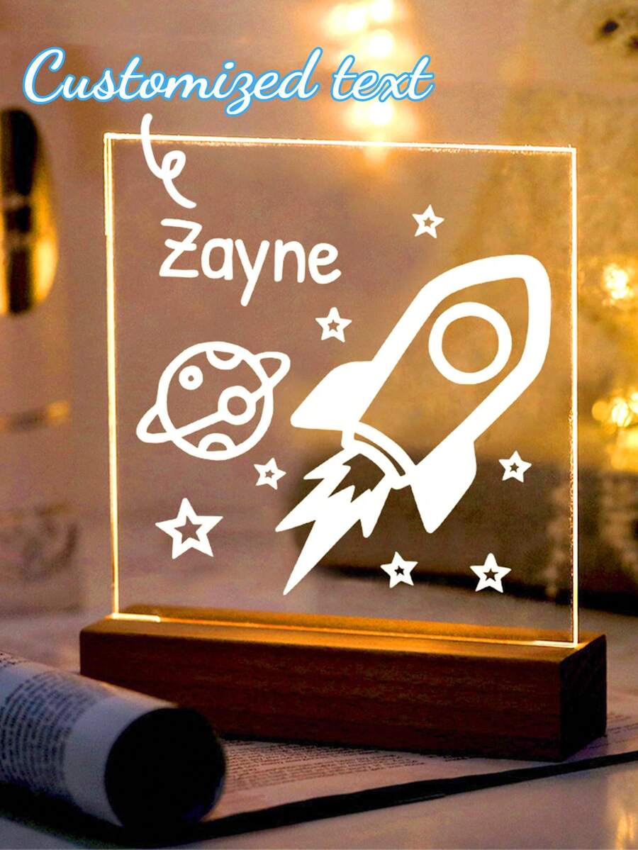 1PC Acrylic New Ball Rocket Shaped 3D Light Custom Name Night Light, Night Light, Custom Name Night Light, Bedroom, Personalized Night Light, Gift For Children
