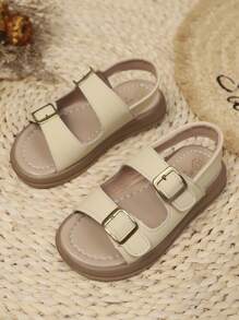 Copii Vară Nou stil Cataramă cu două curele Design PU La modă în stil britanic Sandale antiderapante cu talpă moale pentru vacanță, plajă și activități în aer liber