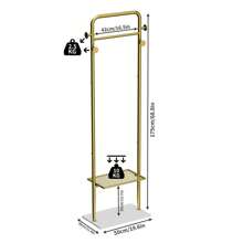 Gold Coat Rack Stand: Metal Clothing Rack With Marble Base Heavy Duty Garment Rack With 2 Shelves And 4 Hooks For For Coats Hats Scarf Jacket Dresses - Gold - View 4