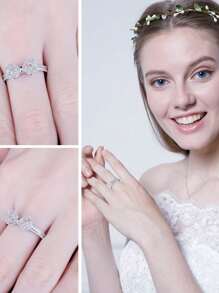 1 件精致简约蝴蝶结设计水钻镶嵌戒指适合女士日常佩戴情人节、妈妈、母亲、母亲节、礼物 - 銀色 - 查看 5