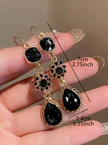 1 cặp hoa tai thả rỗng phong cách cung điện thanh lịch và sang trọng dành cho phụ nữ phong cách kỳ nghỉ ngày lễ tình nhân, mẹ, mẹ, ngày của mẹ, quà tặng - màu đen - Xem 6