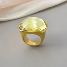1 Peça Anel Quadrado Grande Decorado com Gemas, Banhado a Ouro 14K em Aço Inoxidável, para Homens e Mulheres, Luxuoso e Elegante