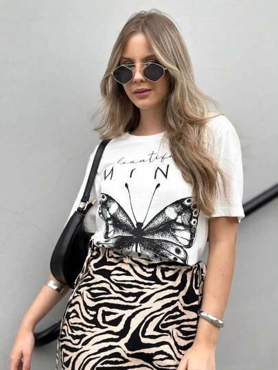 T-shirt Feminina BEAUTIFULL Camiseta 100% Algodão - Creme