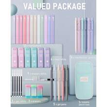 39 PCS Aesthetic School Supplies With Cute Pen Case, 12 Pastel Highlighters, 5 Black Ink Gel Pens, 6 Mechanical Pencils Set 0.5 & 0.7mm For Students Stationary College Essentials - 藍色 - 查看 2