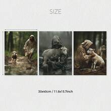 3pcs Jesus And Lamb Gallery Christian Canvas Wall Art Posters, Modern Art, Jesus And Lamb Chasing,  Christian Gift Poster, Ideal For Jesus Room Decoration, Bedroom Living Room Hallway, Wall Art, Wall Decor, Home Decor, Unframed - Color - View 13