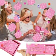Happy Birthday Surprise Gift Box Explosion For Money -10 Pcs Pop Up Exploding Box With Confetti - Birthday Money Box For Cash Gift Funny - Folding Bouncing Gift Box Pink For Wife Mom Friend Women - Birthday Bounce Box - View 1