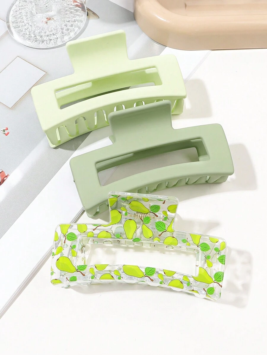 3件套夏季方形水果造型发夹，绿色纯色和渐变色，卡通印花，适合茶会，可爱又酷炫的发型装饰，发夹，发卡，发夹，发抓夹，发夹，发卡，发饰，秋冬发饰，适合女士度假装扮，女士花朵发夹