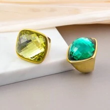1 Peça Anel Quadrado Grande Decorado com Gemas, Banhado a Ouro 14K em Aço Inoxidável, para Homens e Mulheres, Luxuoso e Elegante