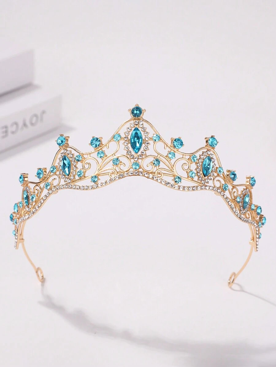 1pc Simple Yet Elegant Princess Crown Headband With Rhinestones For Teenagers And Girl - Blue - View 1