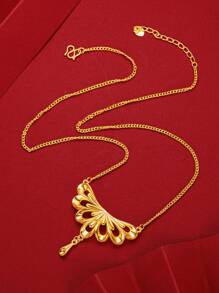 1pc Gold-Color Geometric Fan Shaped Drop Necklace For Women