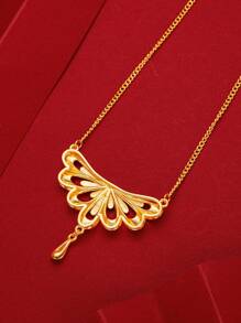 1pc Gold-Color Geometric Fan Shaped Drop Necklace For Women