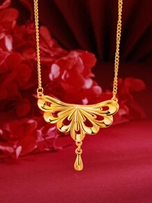 1pc Gold-Color Geometric Fan Shaped Drop Necklace For Women
