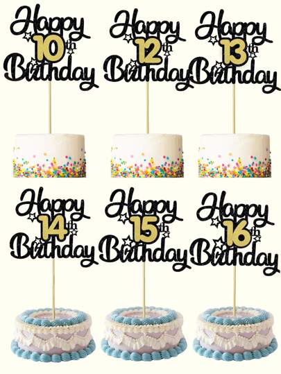 1pc Happy Birthday Paper Cake Topper, Celebrate 10 12 13 14 15 16 17 18 21 Years Old Birthday Party Decoration,Christmas