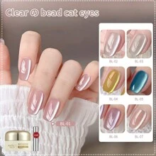 annies 8克反光闪粉玻璃珠猫咪磁性凝胶指甲油，半永久可卸全息闪粉透明猫眼凝胶，母亲节礼物磁性美甲 - 彩色 - 查看 2