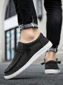 Men's Casual Shoes Fashion Black Sneakers Breathable Sports Shoes Anti-Slip Canvas Vulcanized Shoes Versatile Walking Shoes, Spring Autumn