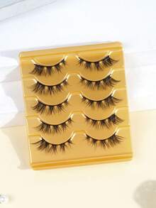 MAGEFY 5 Pairs Of Natural Full False Eyelashes With Clear Stem,Fluffy Slim For Everyday Use Manga Eyelashes, Travel Essentials - 黑色 - 查看 3