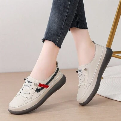Women's Casual Slip-On Sneakers, Flat Non-Slip Soled Slouchy Shoes, Spring/Autumn